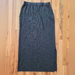 Studio Works Wool Blend Midi Sweater Skirt Size PM Charcoal Grey Side Slit